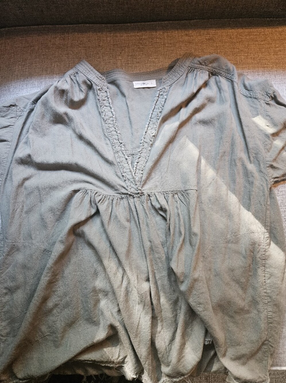 NATURAL LIFE Sage Green V-Neck Peasant Tunic